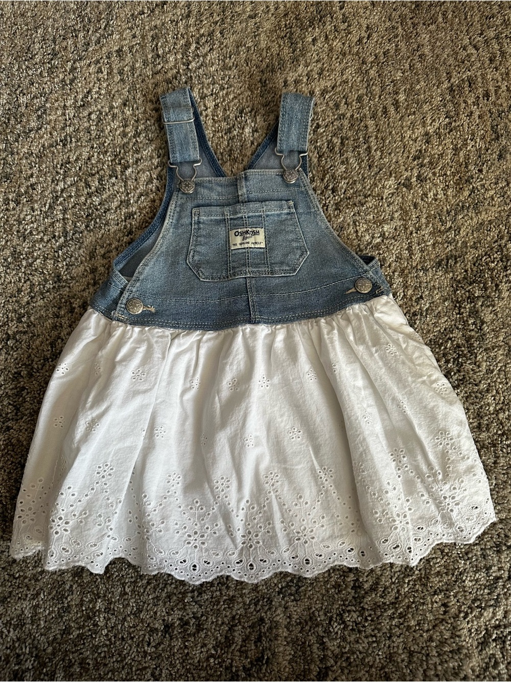 OshKosh B'gosh Denim & White Eyelet Skirt Overalls - Girls
